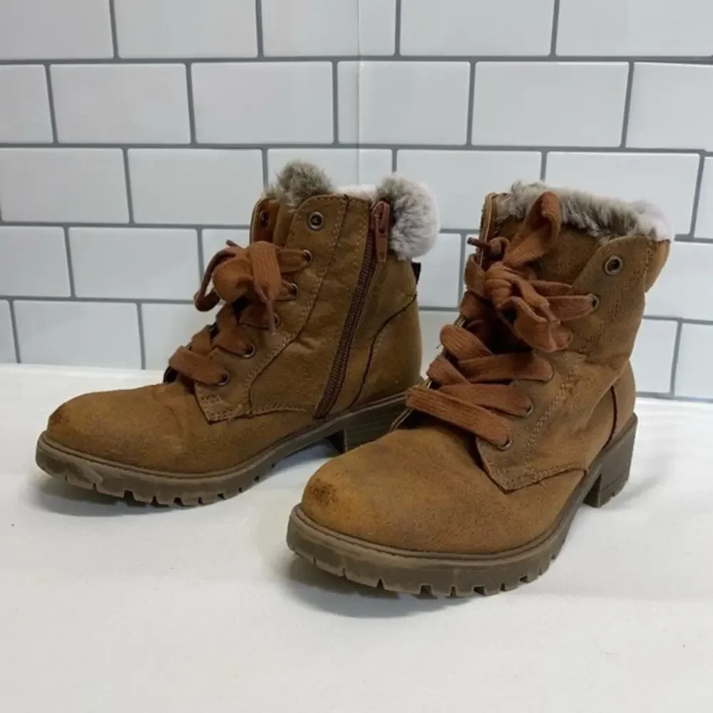 Madden Girl Toddler Girls Brown Faux Suede Faux Fur Lace Up Ankle Boots Sz 12